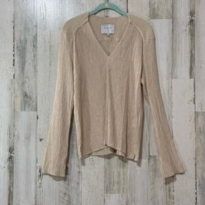 Gauzy Lightweight Beige V-Neck Long Sleeve Blouse